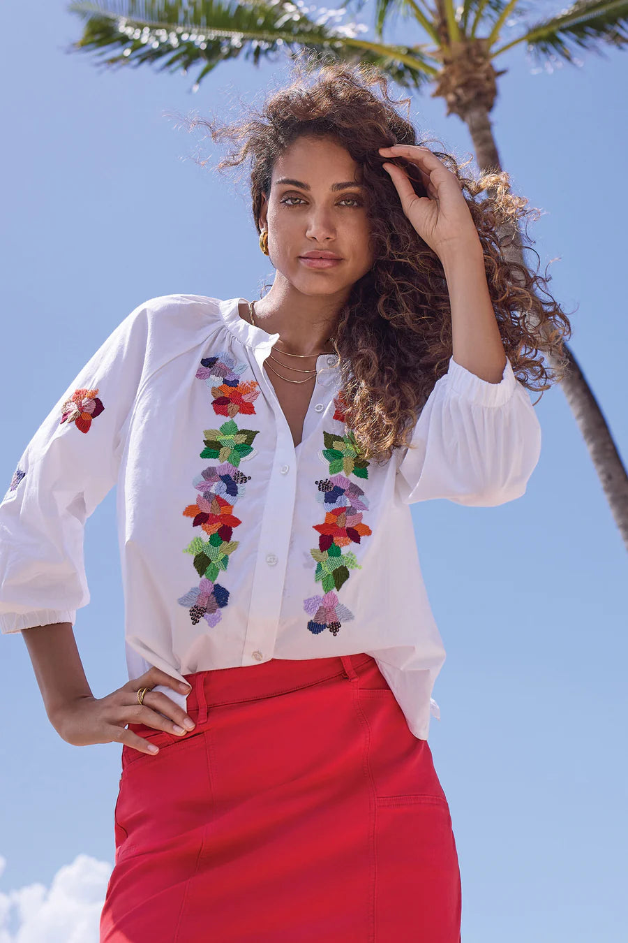 3/4 sleeve embroidered blouse – Bennett's Boutique